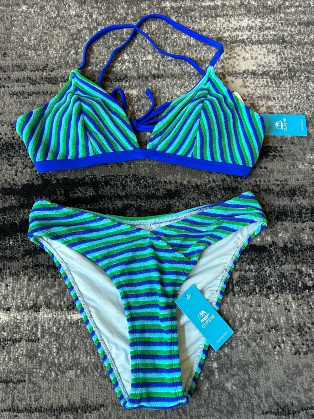 NWT CUPSHE Terrycloth Striped Bikini